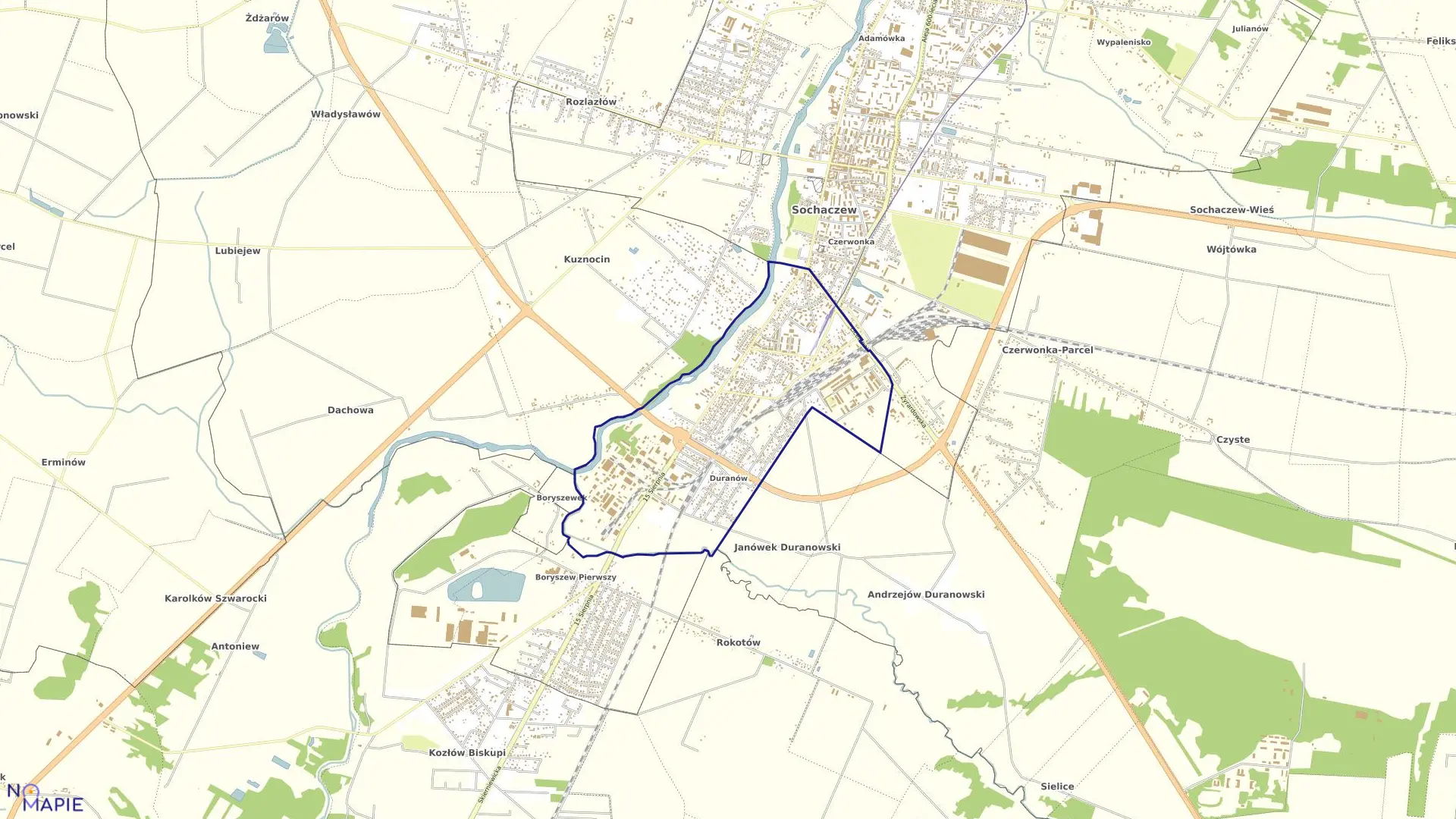 Mapa obrębu SOCHACZEW BORYSZEW w mieście Sochaczew