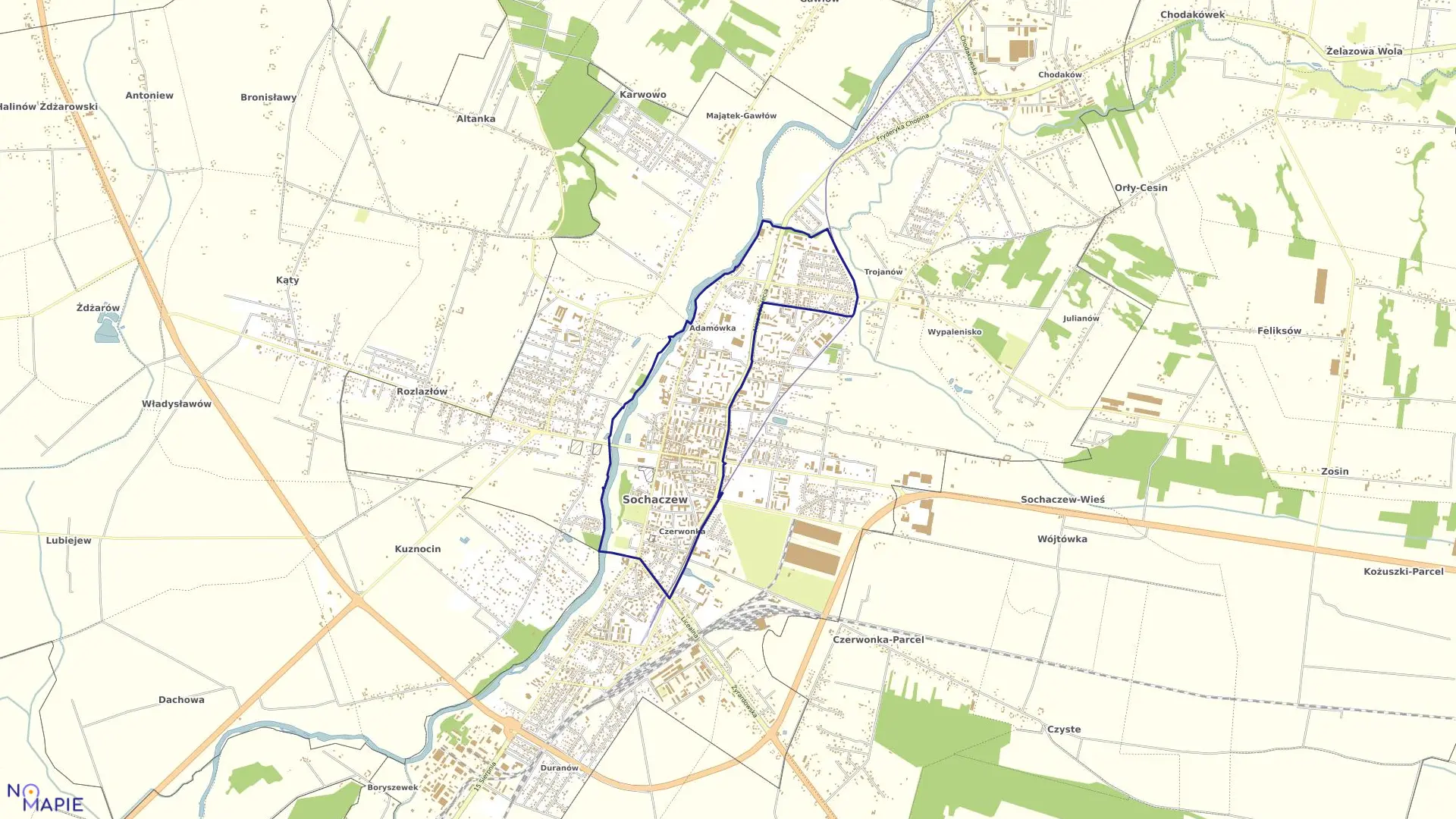 Mapa obrębu SOCHACZEW CENTRUM w mieście Sochaczew